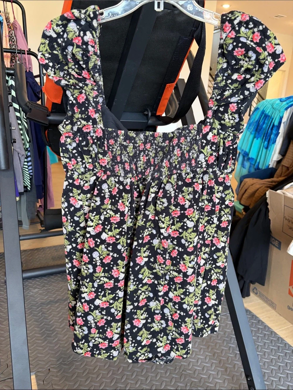Free People Black Floral Peasant Blouse with Cream Tie